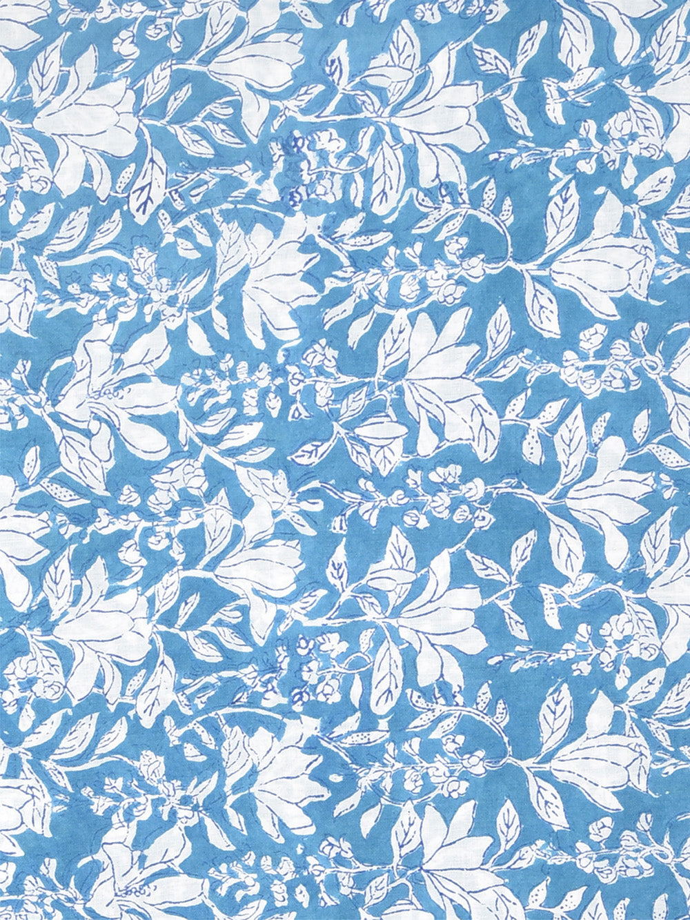 Blue Outline Tulip Flower Forage Pattern Cotton Cambric Rapid Sanganeri Fabric