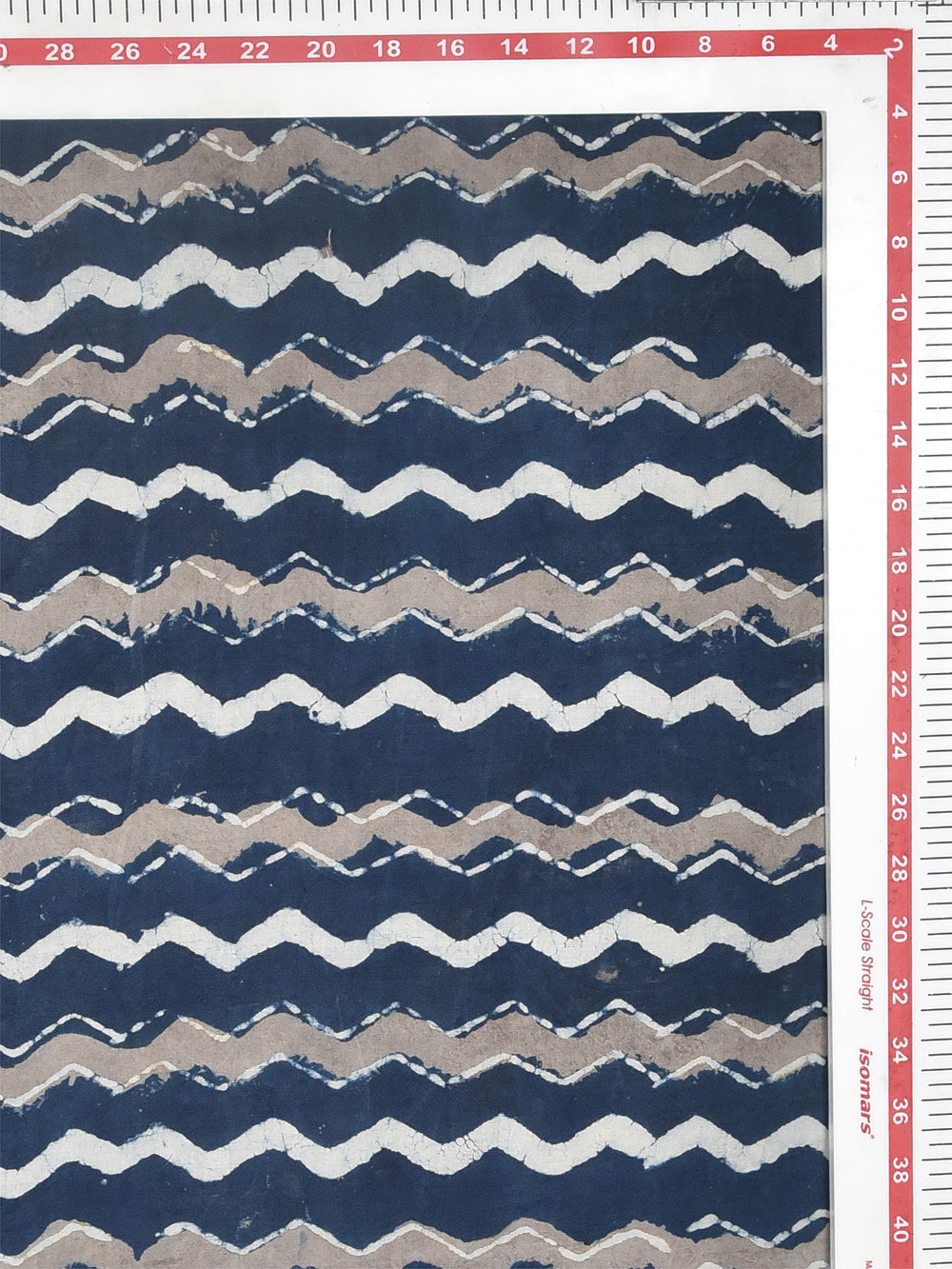 Indigo Dabu Natural Dyed Two Tone ZigZag Pattern Cotton Cambric Fabric
