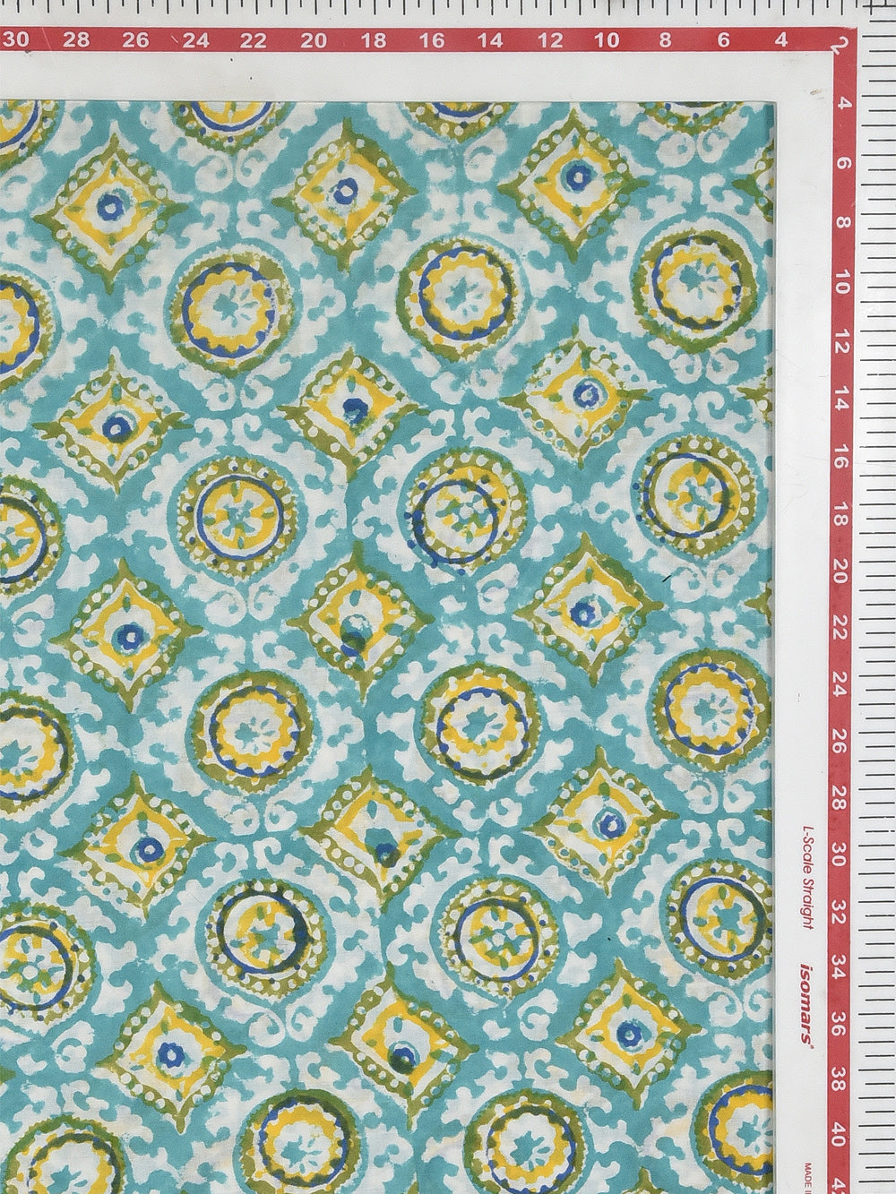 Multicolour - Sea Green Abstract Pattern Cotton Cambric Rapid Sanganeri Fabric