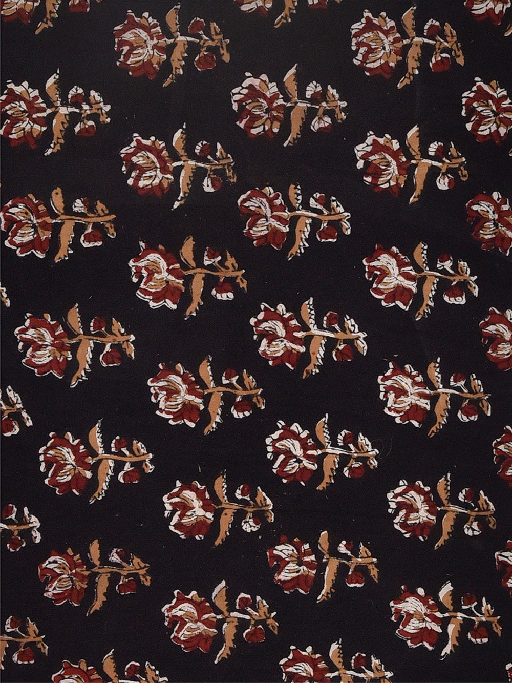 Black Bloom Plant Kalamkari Cotton Cambric Fabric
