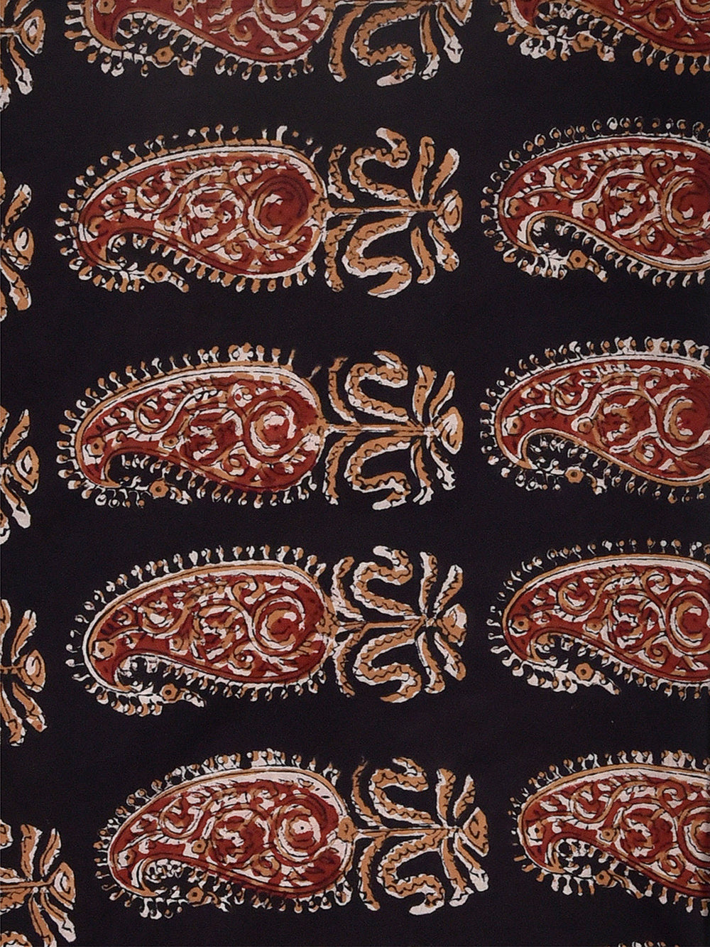 Black Big Paisley Booti Kalamkari Cotton Cambric Fabric