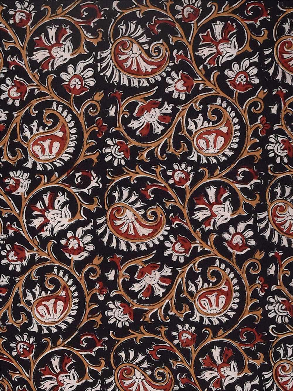 Black Flower Forage Jaal Kalamkari Cotton Cambric Fabric