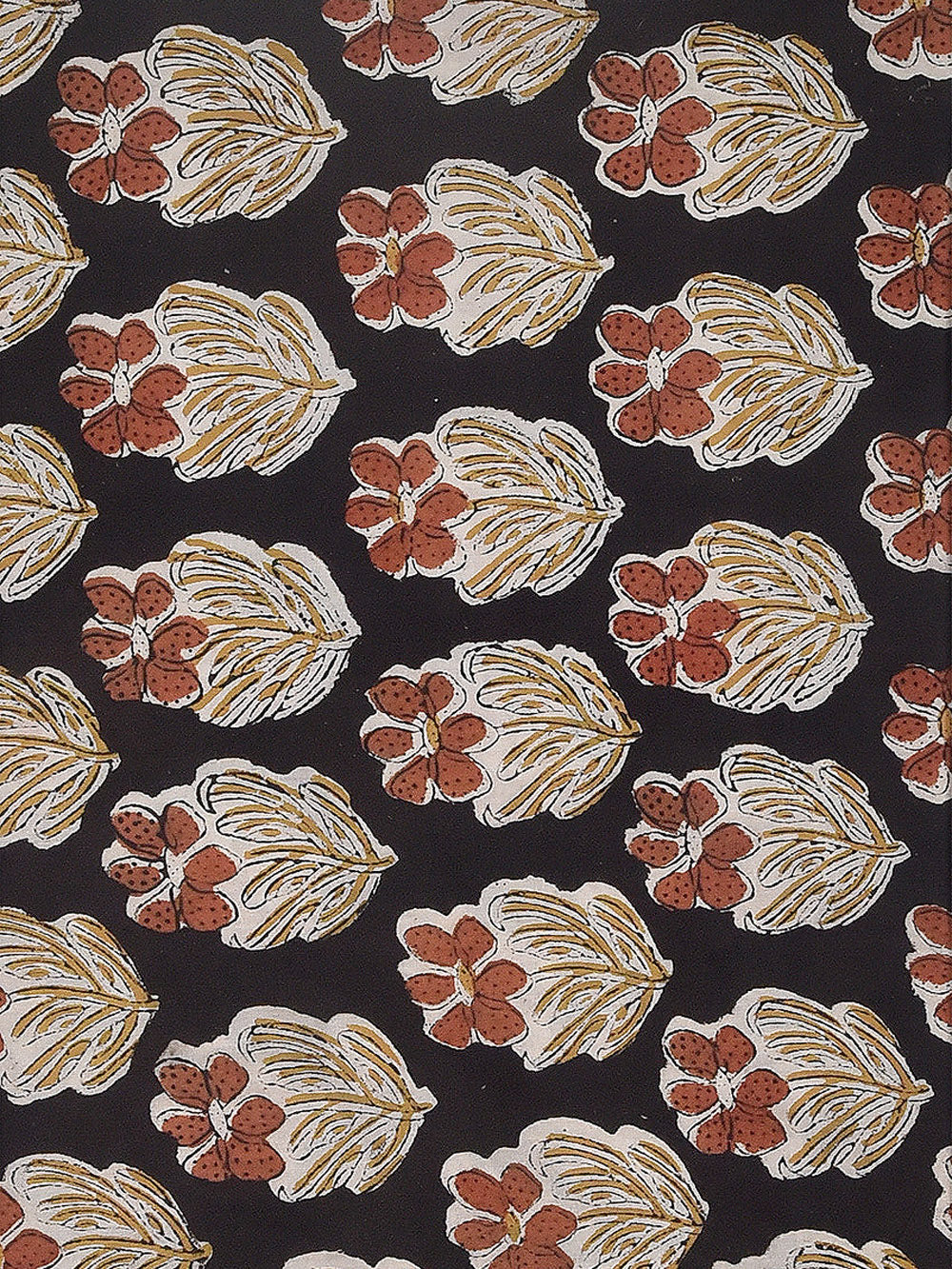 Black Peppy Flower Kalamkari Cotton Cambric Fabric