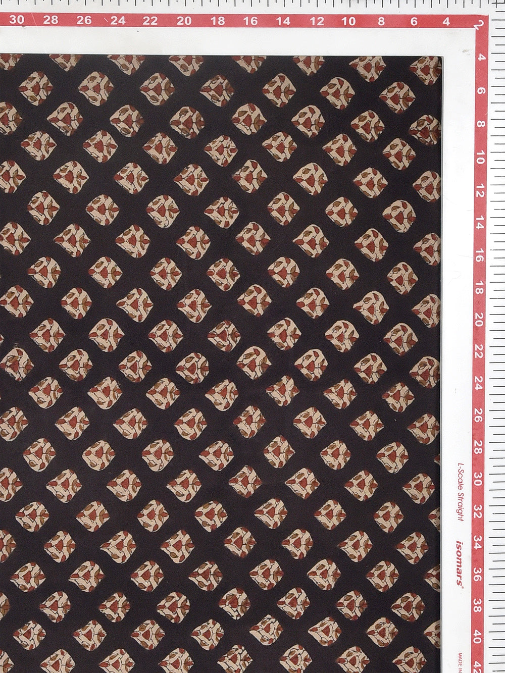 Black Kalamkari Natural Dyed Mini Flower Pattern Cotton Cambric Fabric
