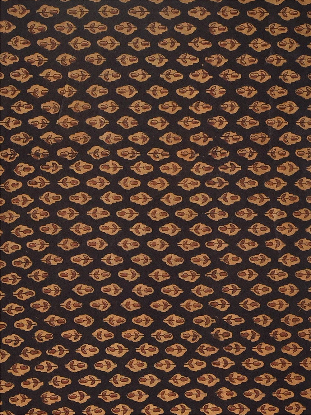 Black Mini Plant Stamp Yellow Tint Kalamkari Cotton Cambric Fabric