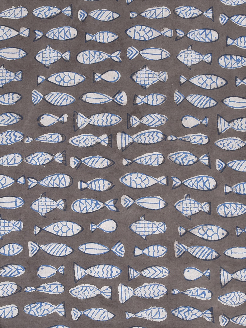 Bagru Grey Naturally Dyed Matsya Fish Animal Pattern Cotton Cambric Fabric