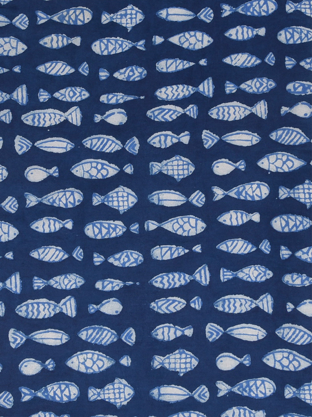 Indigo Dabu Naturally Dyed Matsya Fish Animal Pattern Cotton Cambric F