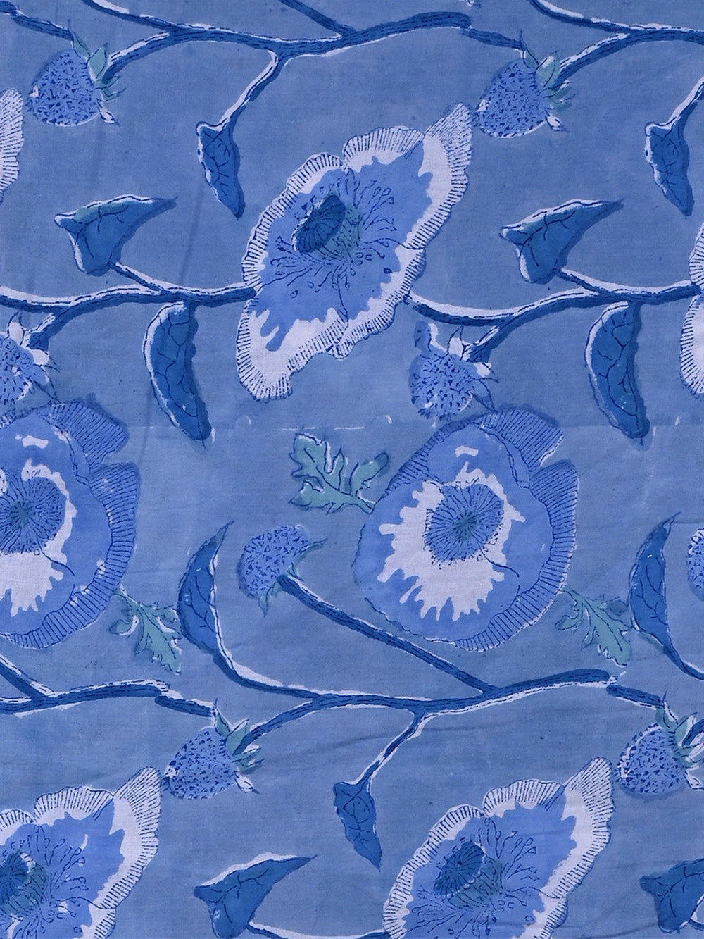 Blue Flower Bloom Climber Pattern Cotton Cambric Rapid Sanganeri Fabric main image 0