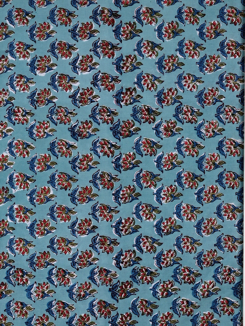Red Marigold Flower Jaal Pattern Cotton Cambric Sanganeri Hand Block Printed Fabric