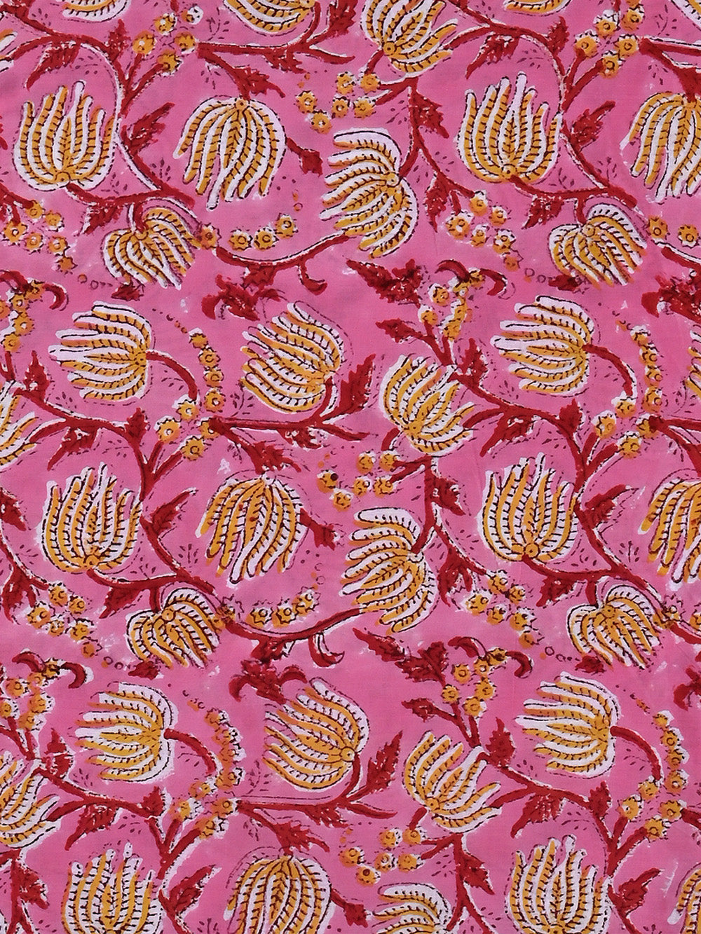 Peach Desert Seaweed Wave Forage Cotton Cambric Sanganeri Hand Block Printed Fabric main image 1