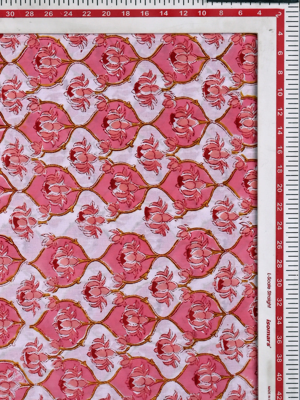 Red & Pink Bloom Lotus Flower Jaal Pattern Rapid Cotton Cambric Fabric