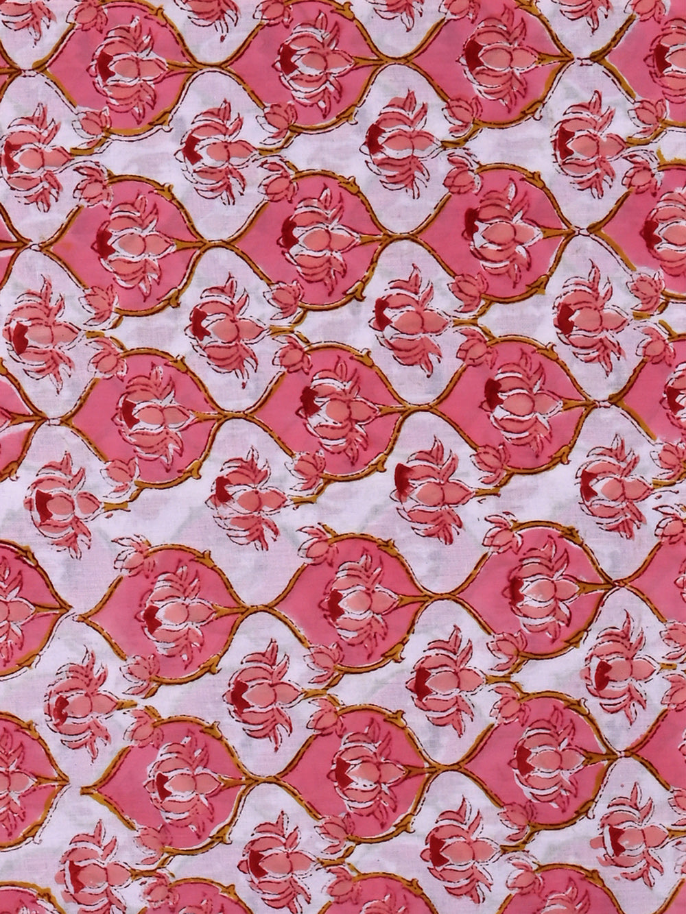 Red & Pink Bloom Lotus Flower Jaal Pattern Rapid Cotton Cambric Fabric