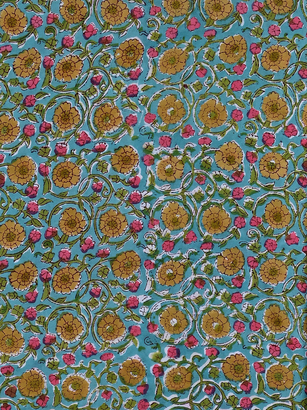 Sea Blue Summer Garden Forage Hand Block Print Cotton Cambric Rapid Sanganeri Fabric main image 0
