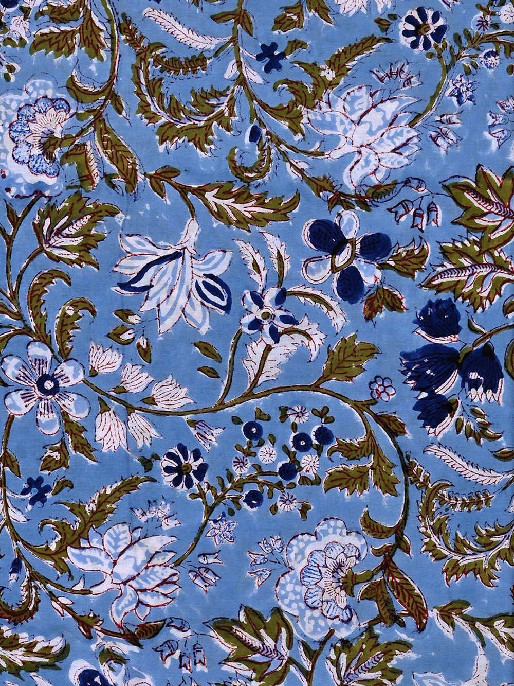 Blue Chintz Jaal Pattern Cotton Cambric Sanganeri Hand Block Printed Fabric main image 1