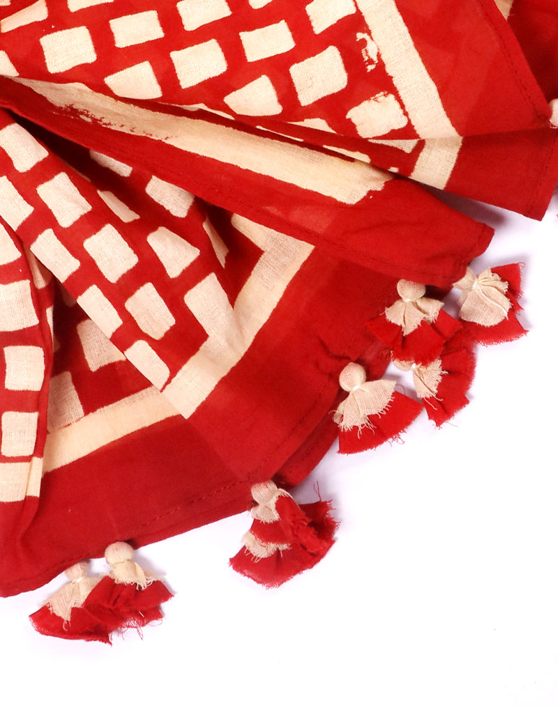 Red Brick Cotton Voile Block Printed Stole