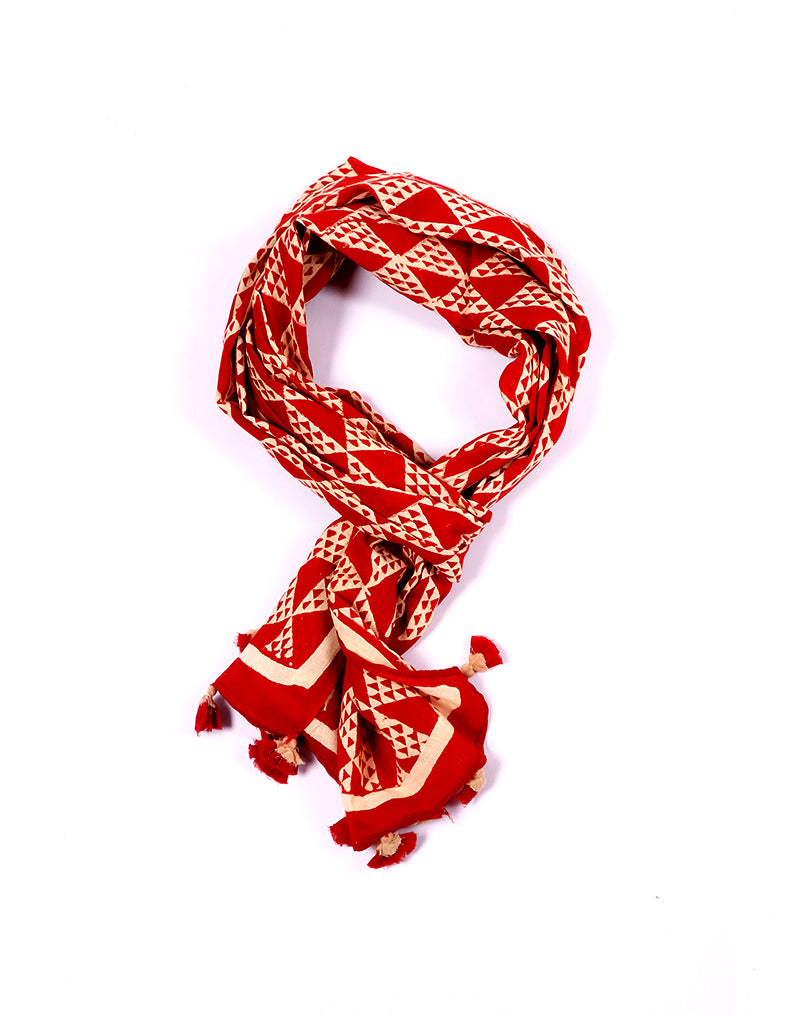 Red Aztec Cotton Voile Block Printed Stole