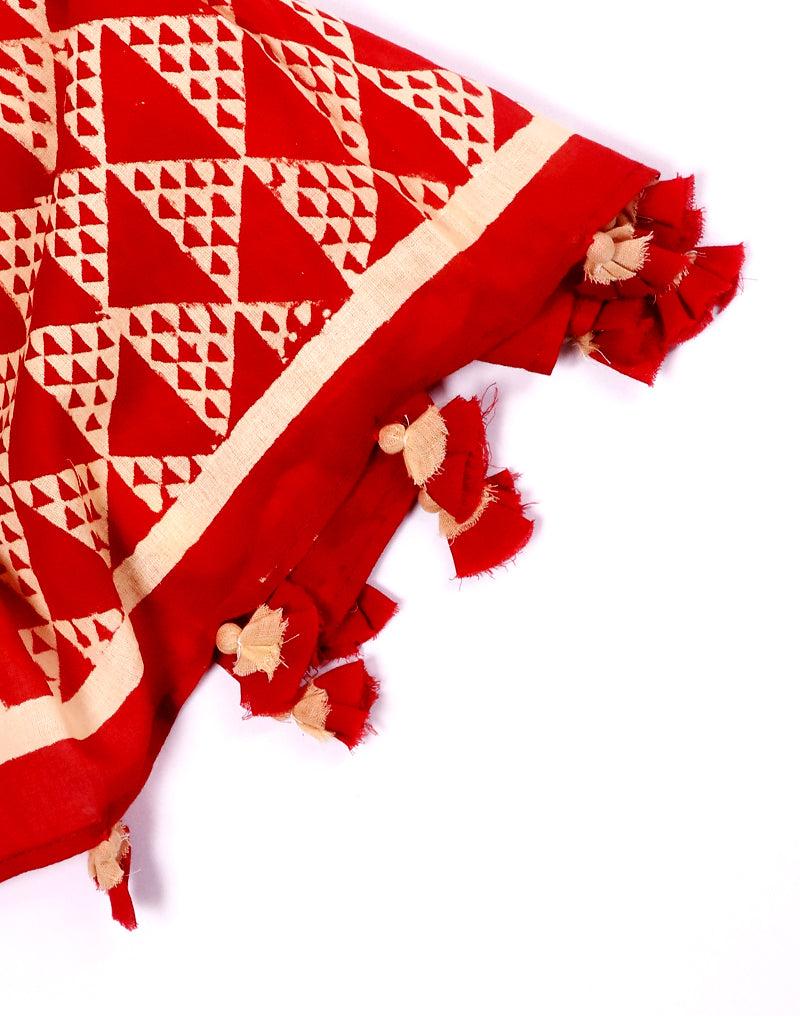 Red Aztec Cotton Voile Block Printed Stole