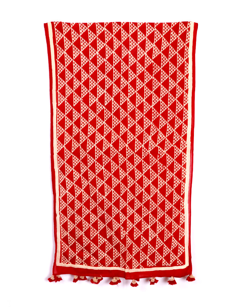 Red Aztec Cotton Voile Block Printed Stole