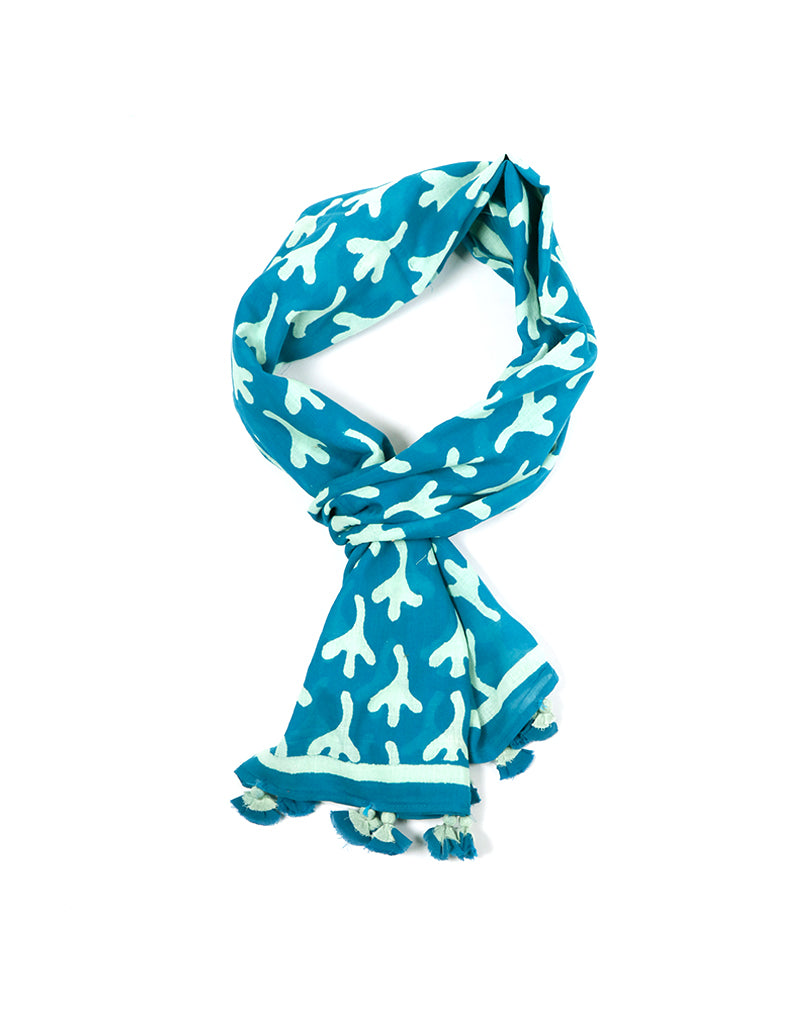 Blue Bird Feet Cotton Voile Block Printed Stole