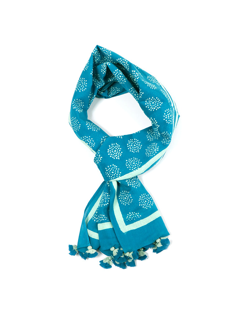 Blue Crackle Cotton Voile Block Printed Stole