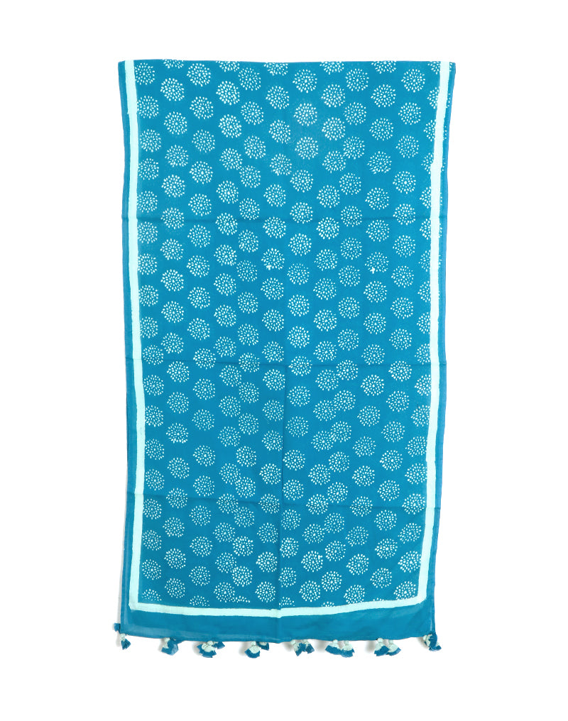 Blue Crackle Cotton Voile Block Printed Stole