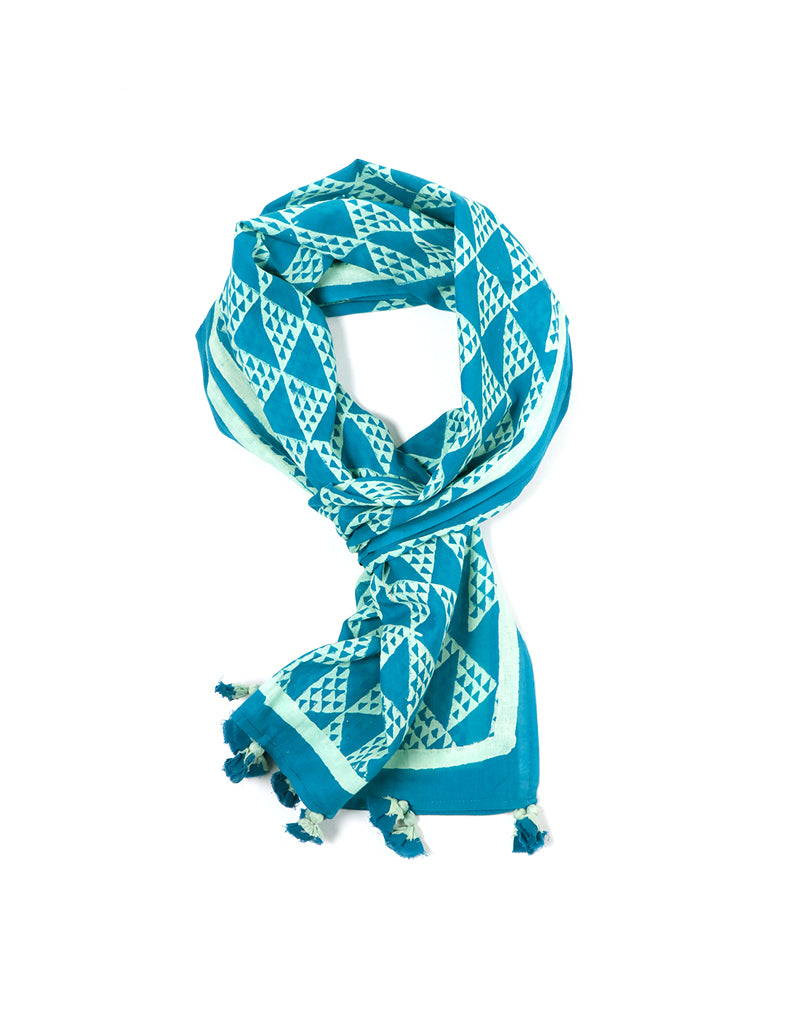 Blue Aztec Cotton Voile Block Printed Stole