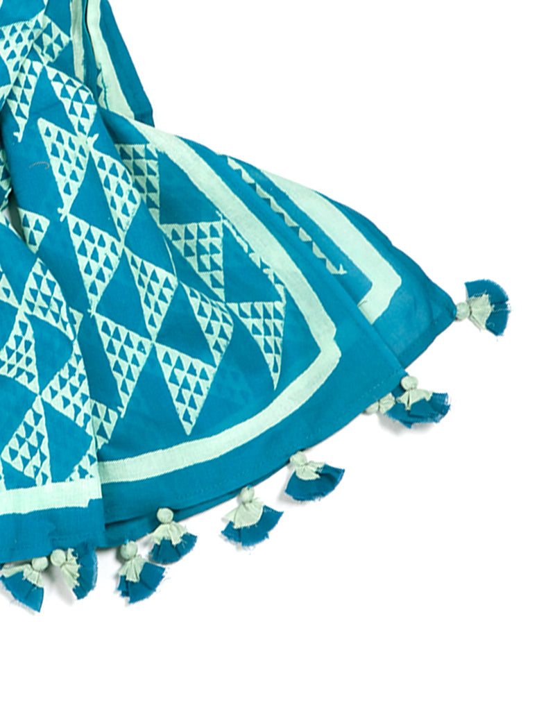 Blue Aztec Cotton Voile Block Printed Stole