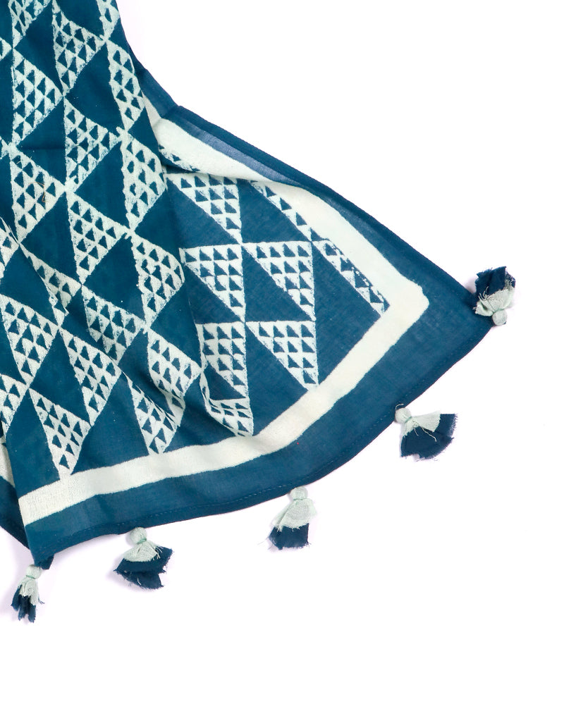 Dark Blue Aztec Cotton Voile Block Printed Stole