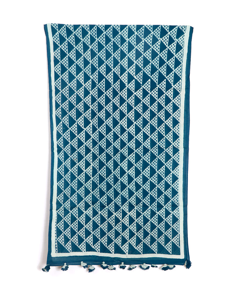 Dark Blue Aztec Cotton Voile Block Printed Stole