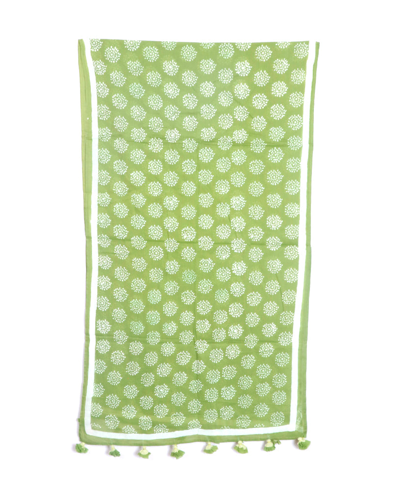 Green Crackle Cotton Voile Block Printed Stole