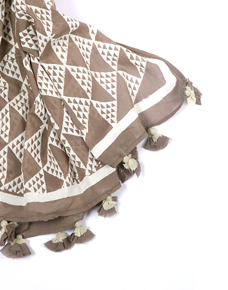 Grey Aztec Cotton Voile Block Printed Stole