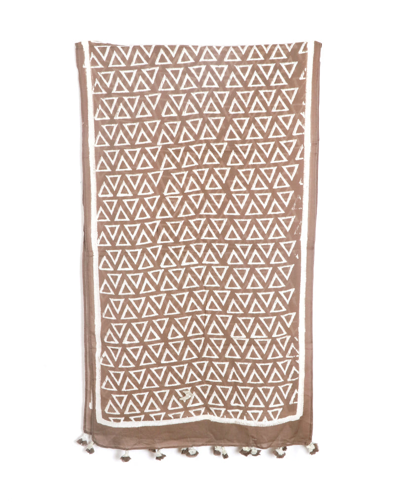 Grey Triangle Cotton Voile Block Printed Stole