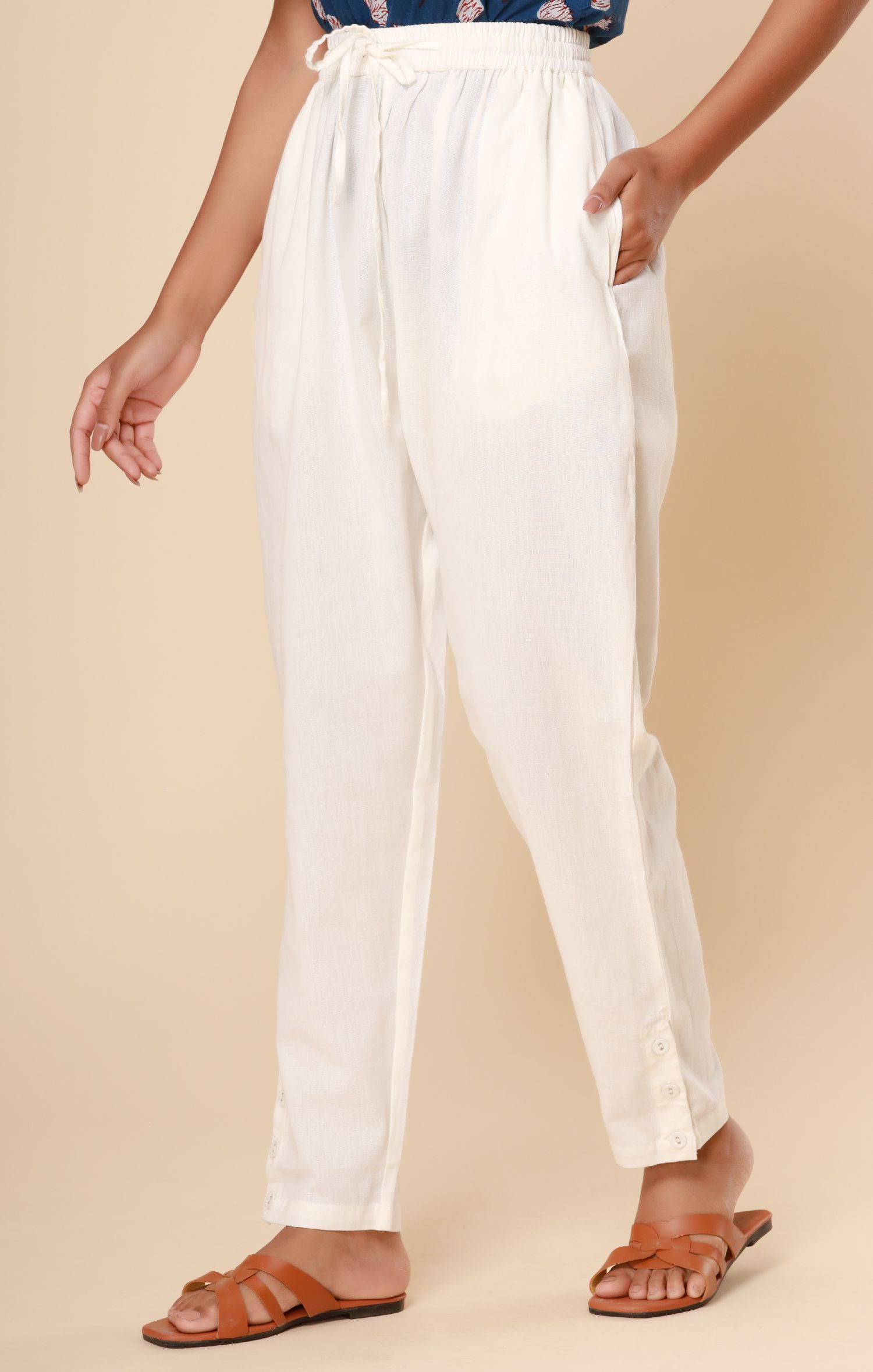 Cream White Cotton Flex Jodhpuri Pants