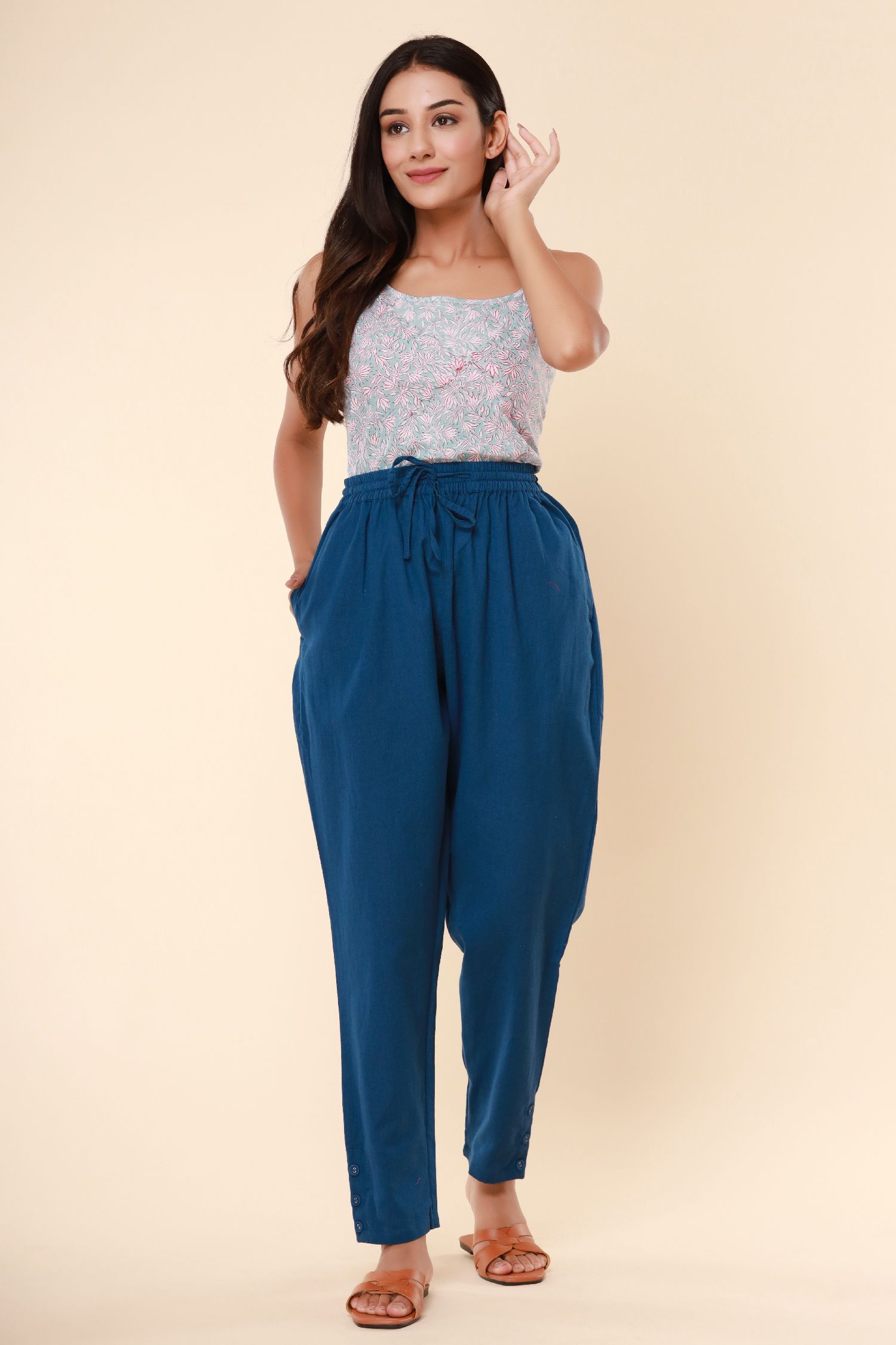 Blue Cotton Flex Jodhpuri Pants