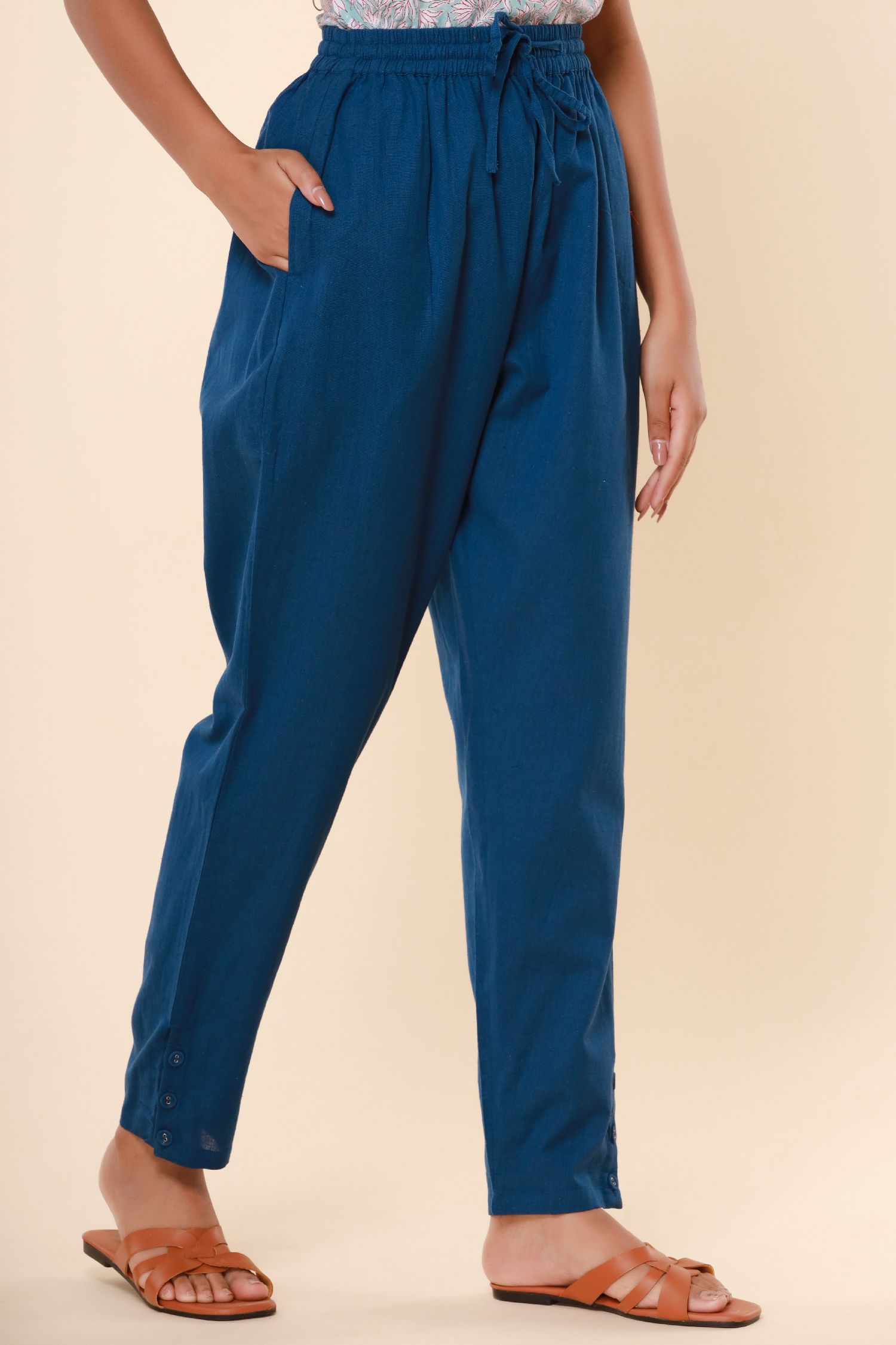 Blue Cotton Flex Jodhpuri Pants