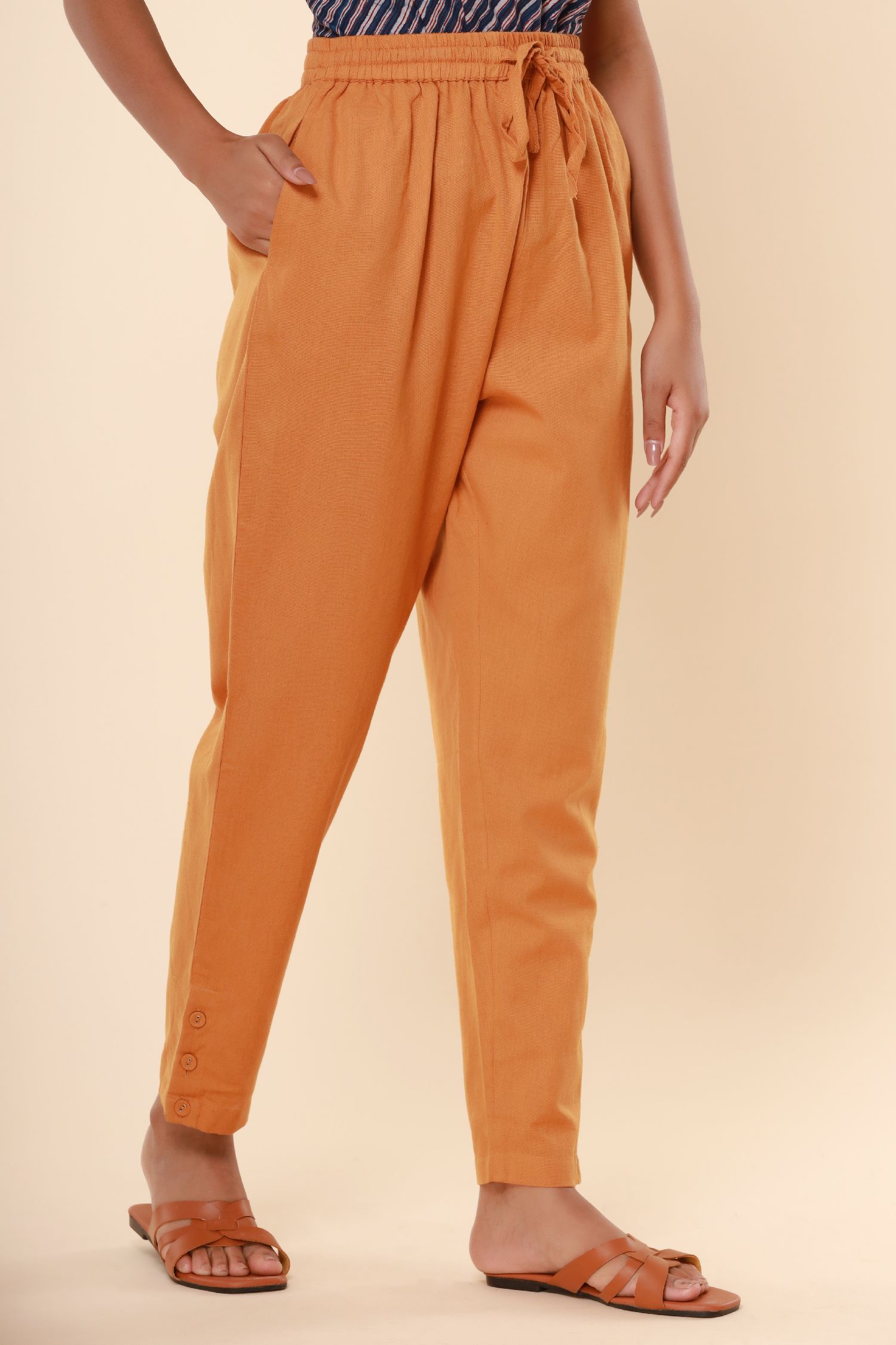 Ochre Yellow Cotton Flex Jodhpuri Pants