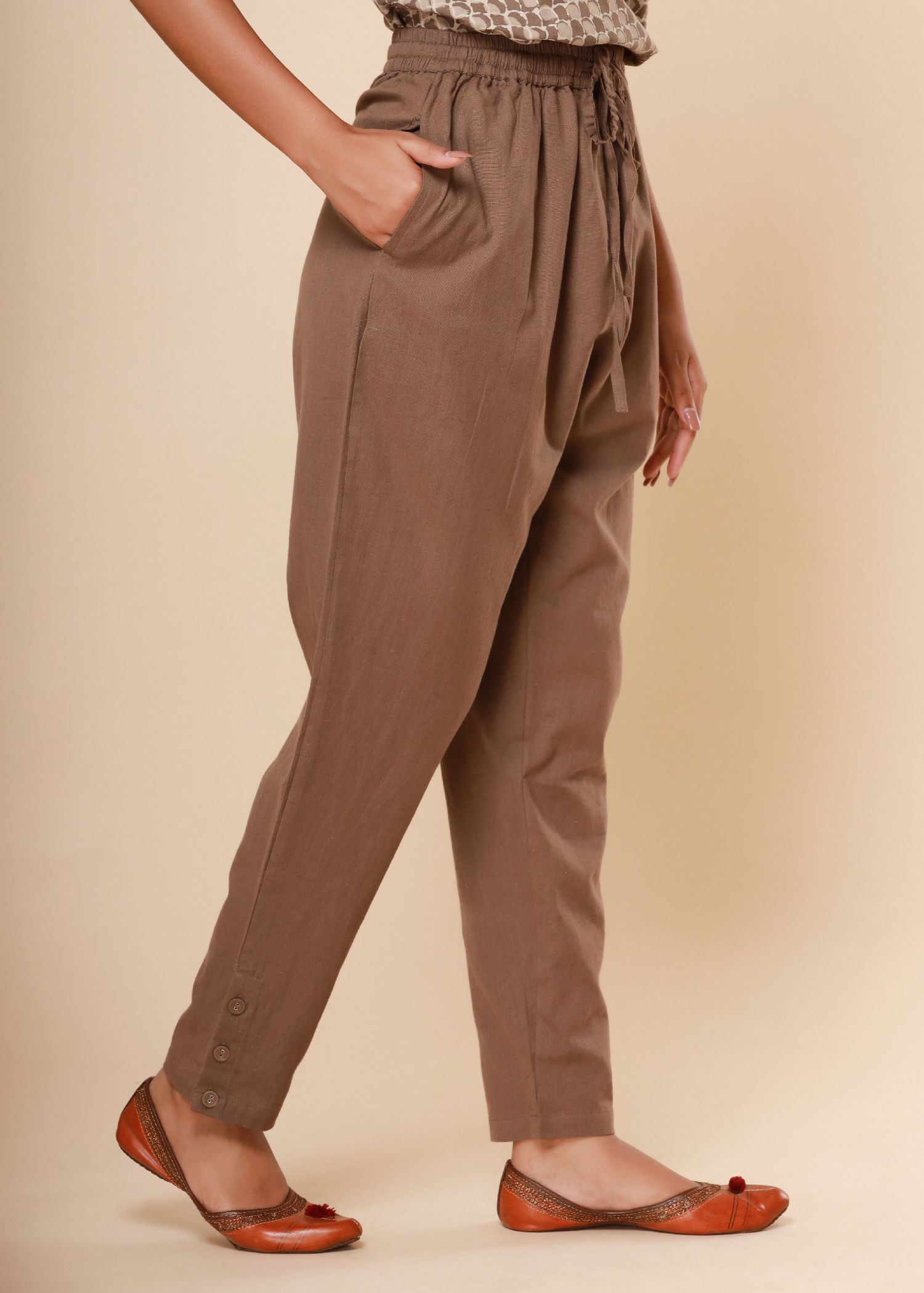 Bagru Brownish Grey Cotton Flex Jodhpuri Pants
