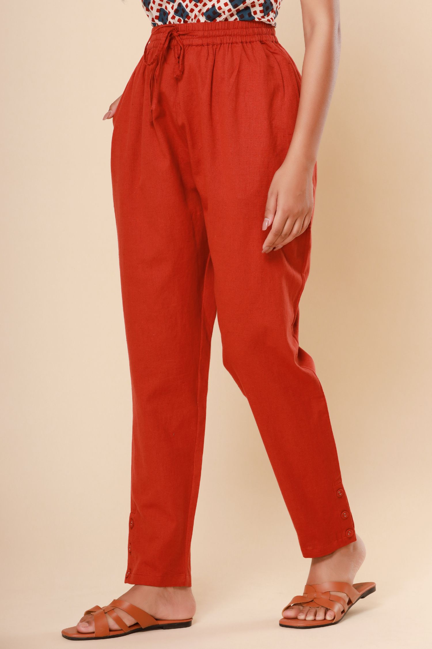 Brick Red Cotton Flex Jodhpuri Pants