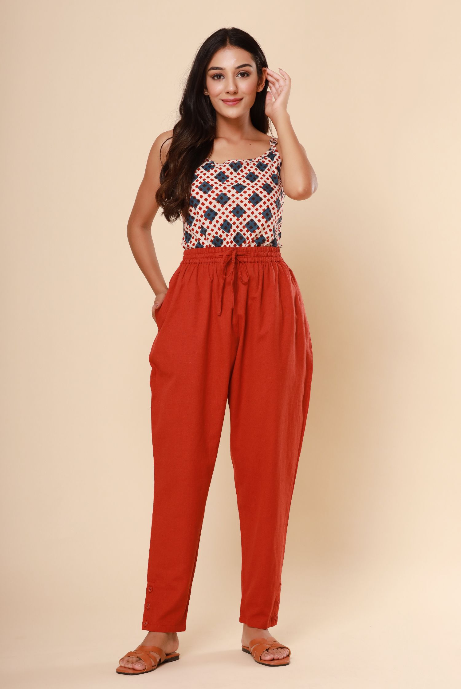 Brick Red Cotton Flex Jodhpuri Pants