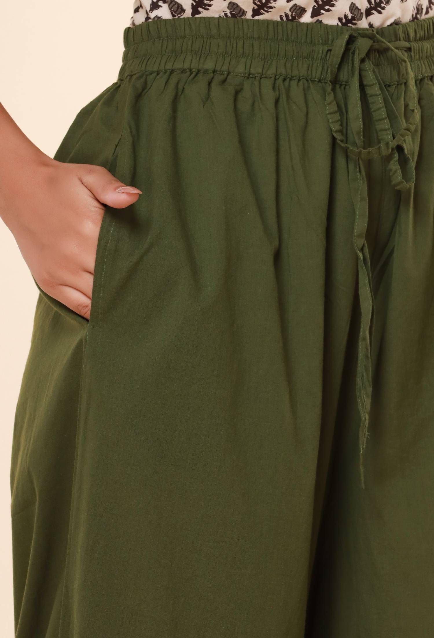 Olive Green Cotton Cambric Palazzo