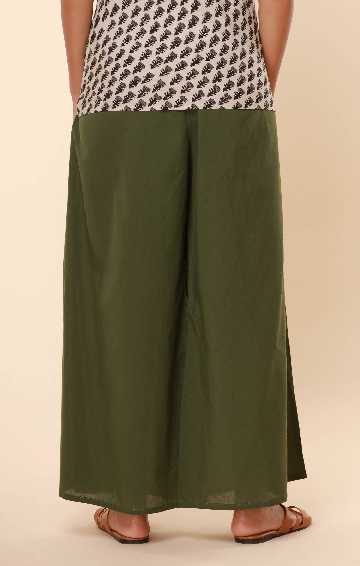 Olive Green Cotton Cambric Palazzo