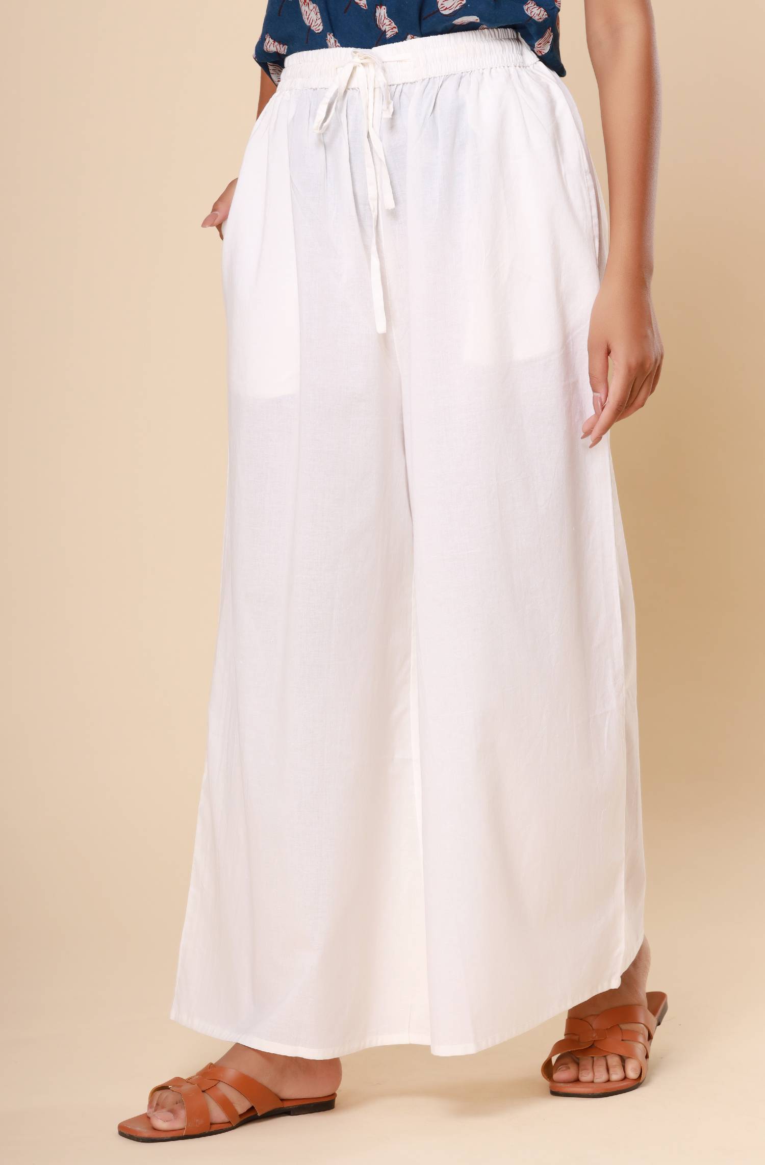 Pure White Cotton Cambric Palazzo