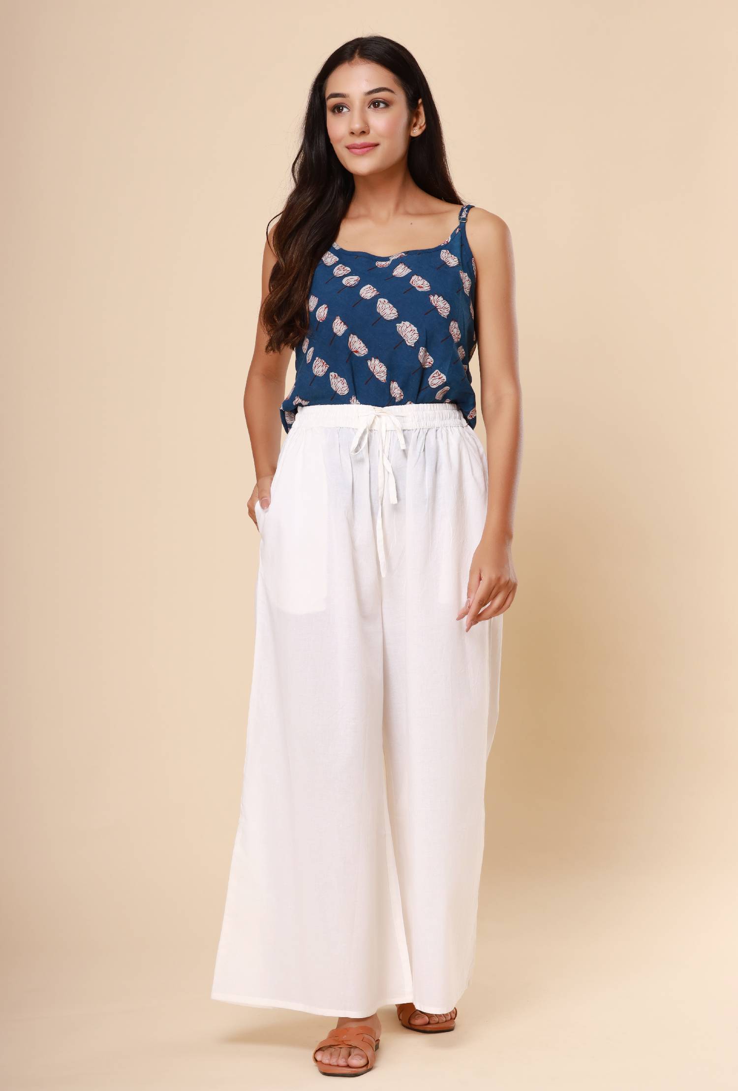 Pure White Cotton Cambric Palazzo