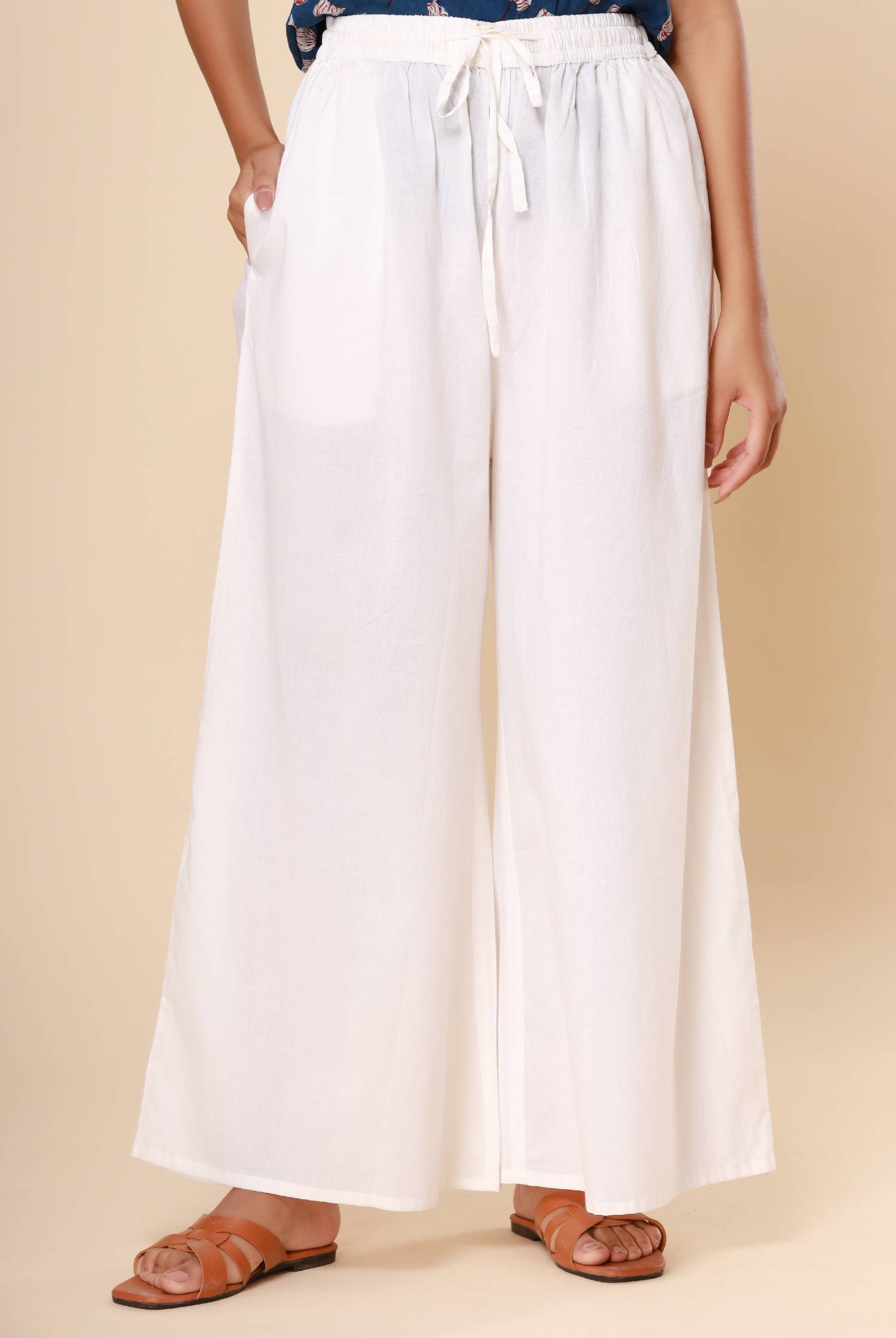 Pure White Cotton Cambric Palazzo