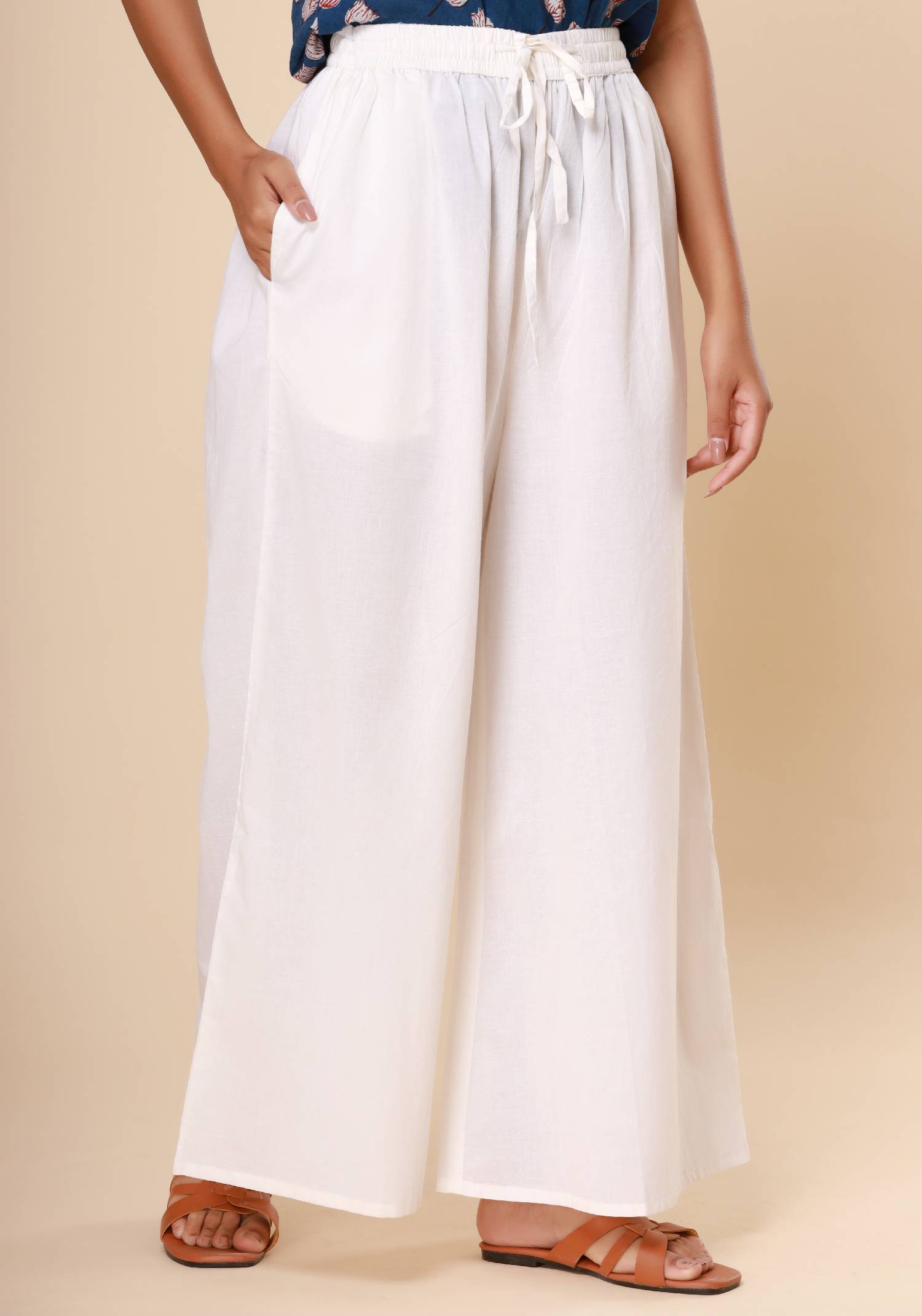 Pure White Cotton Cambric Palazzo