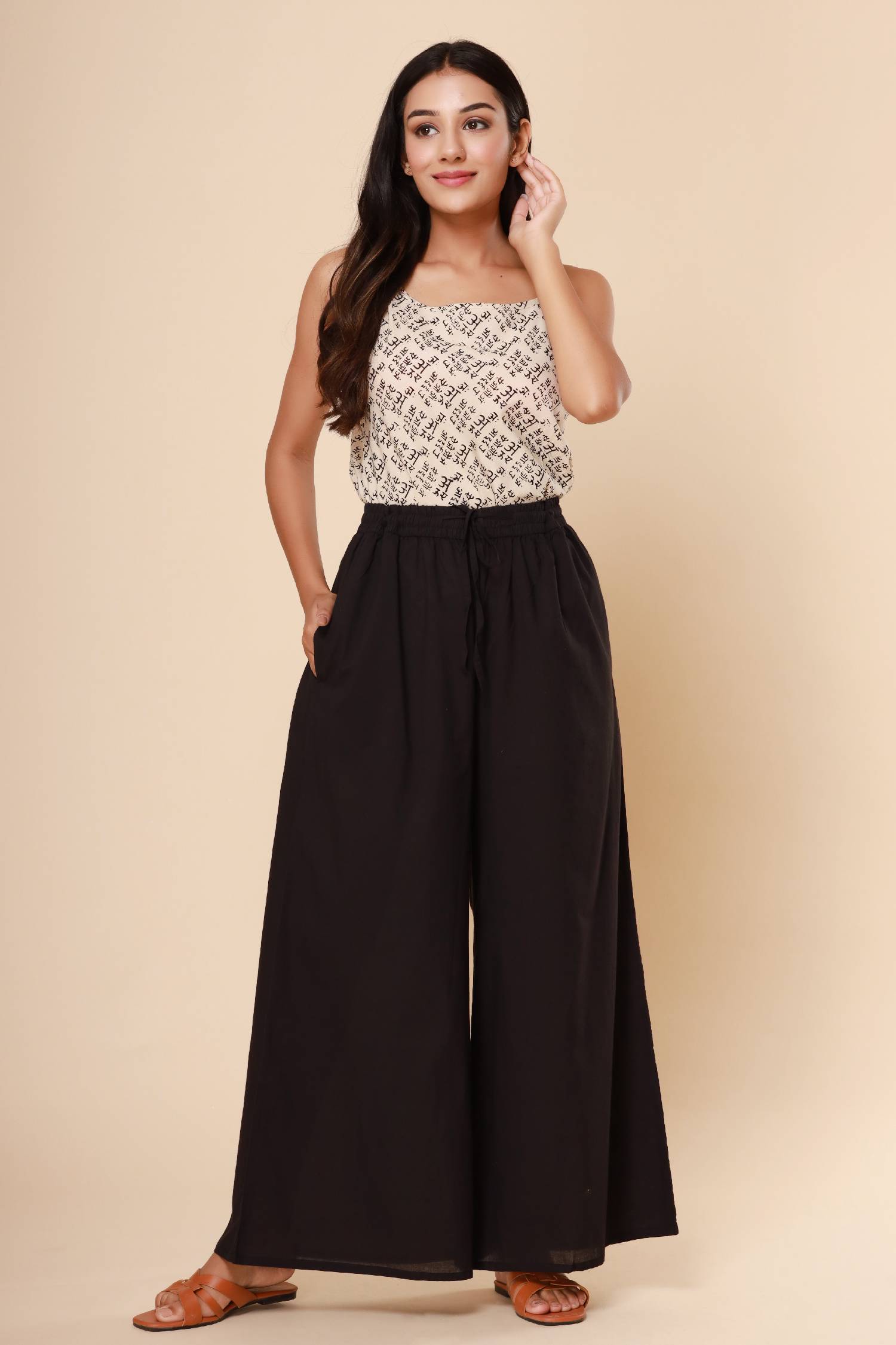 Black Cotton Cambric Palazzo