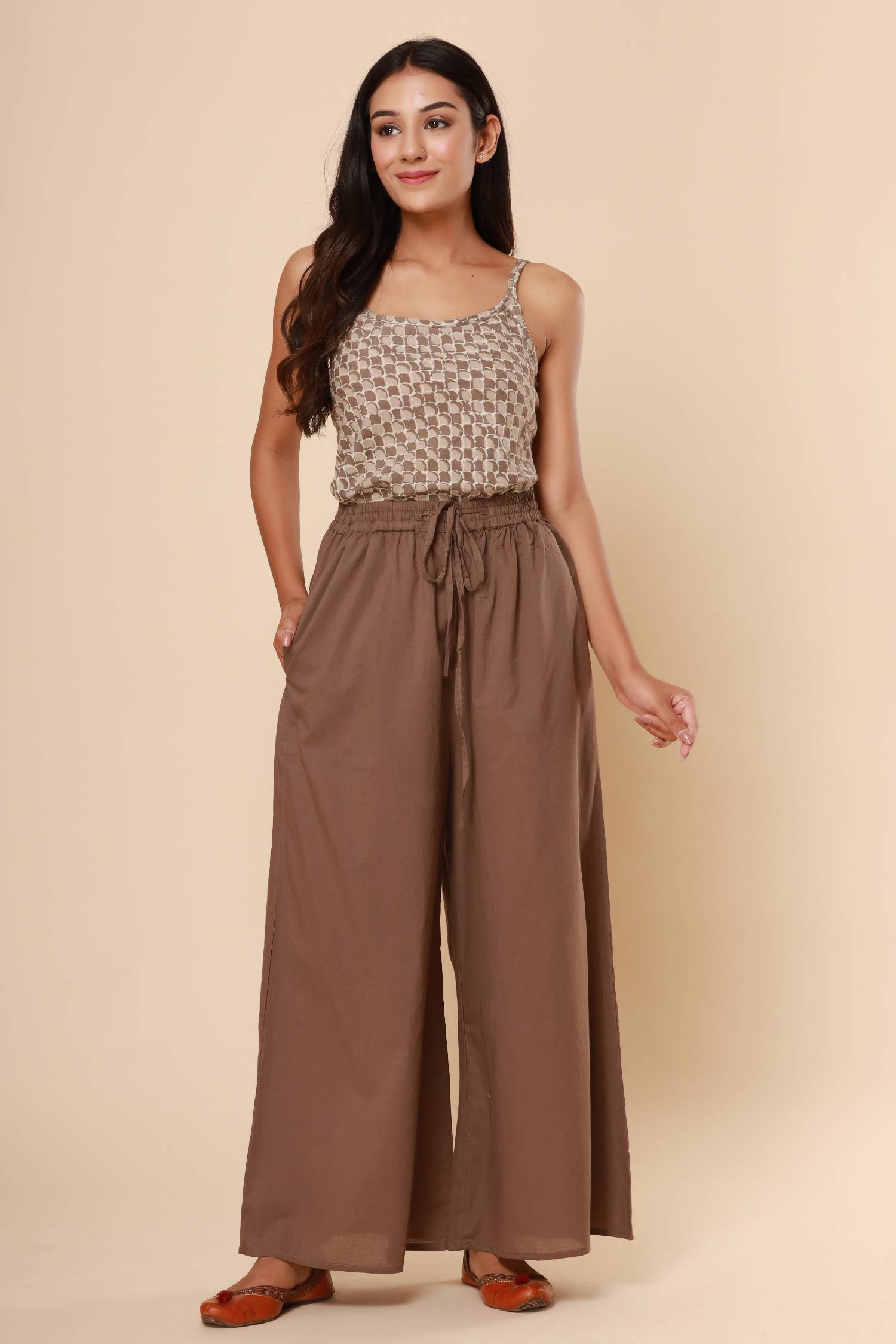 Bagru Brownish Grey Cotton Cambric Palazzo