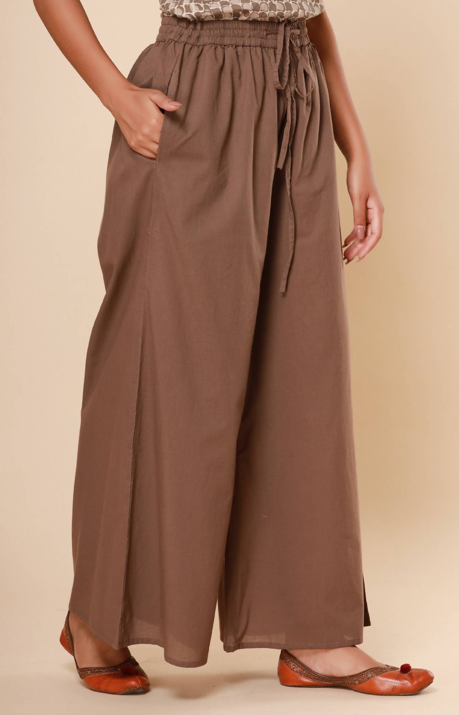 Bagru Brownish Grey Cotton Cambric Palazzo