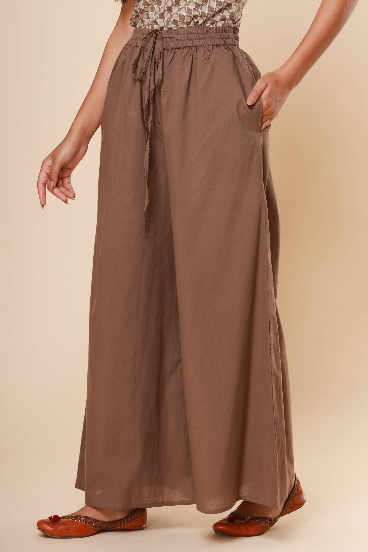 Bagru Brownish Grey Cotton Cambric Palazzo