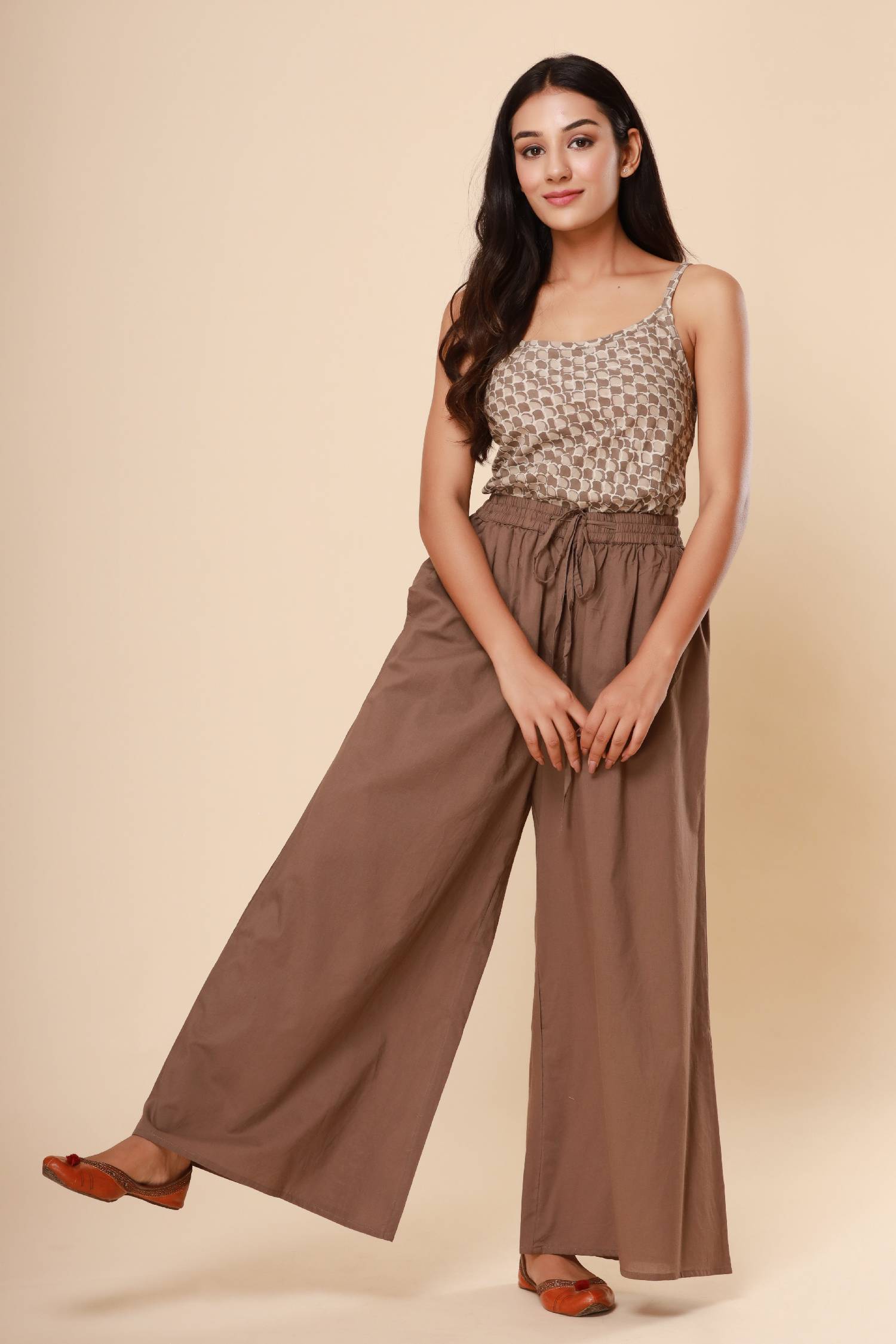 Bagru Brownish Grey Cotton Cambric Palazzo
